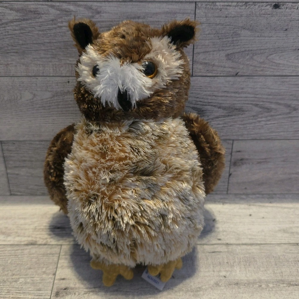 Aurora Great Horned Owl Shiny Orange Eyes Beanbag Plush Stuffed Animal Toy 7"EUC